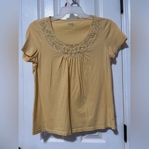 Women's Yellow Lace Top short sleeve blouse shirt summer travel party formal fun